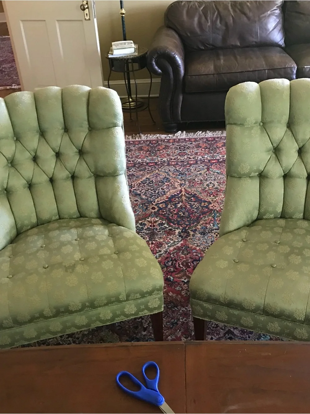 Green Tufted Accent Chair Pair - Elegant Upholstered Ladies Chairs MCM
